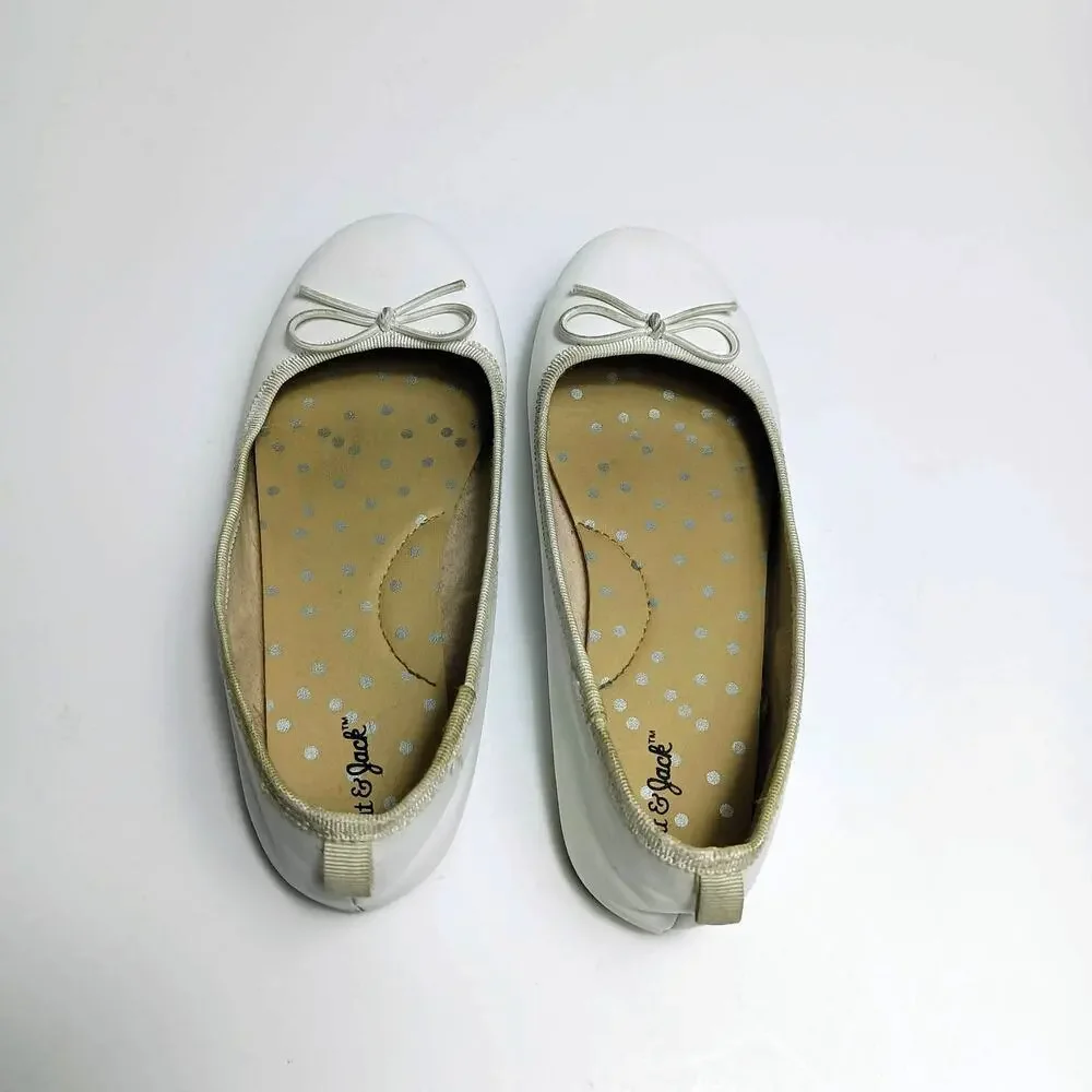 CAT &‎ JACK Girls White Slip-On Ballet Flats Shoes with Bow Pull Tab Size 1